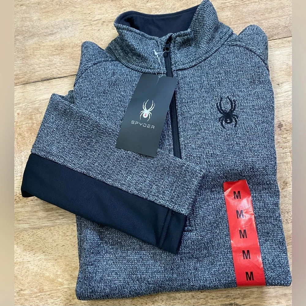 NWT Spyder‎ Men’s Size Medium Gray/Black Outbound 1/4 Zip Pullover Sweater
